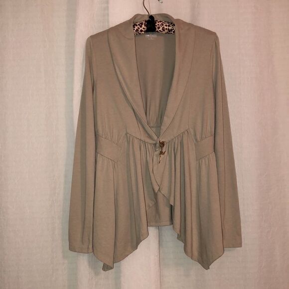Converse S Taupe Open Front Shawl Collar Asymmetrical Cotton Cardigan - Picture 1 of 12